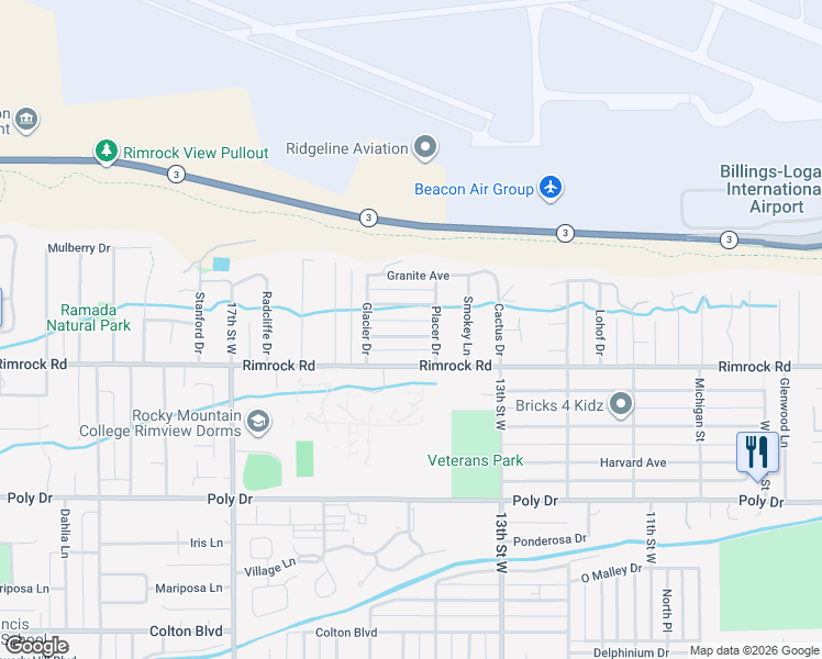 map of restaurants, bars, coffee shops, grocery stores, and more near 1421 Cascade Avenue in Billings