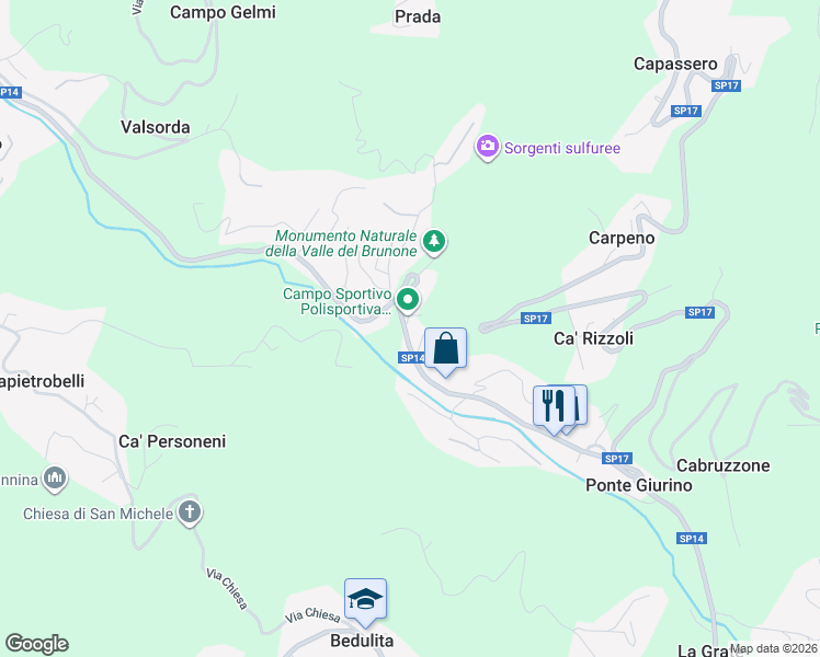 map of restaurants, bars, coffee shops, grocery stores, and more near 112 Via A. Stoppani in Ponte Giurino