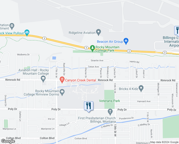 map of restaurants, bars, coffee shops, grocery stores, and more near 1435 Cascade Avenue in Billings