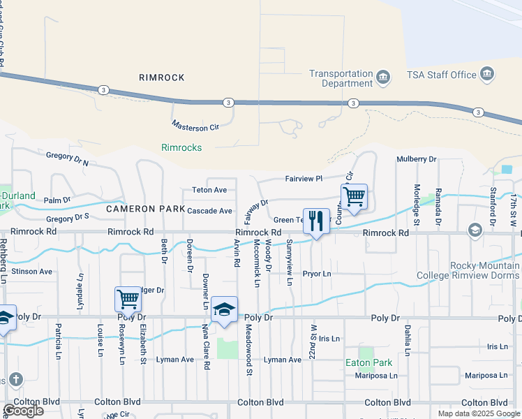map of restaurants, bars, coffee shops, grocery stores, and more near 2306 Fairway Dr in Billings