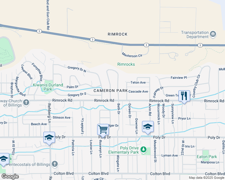 map of restaurants, bars, coffee shops, grocery stores, and more near 3003 West Macdonald Drive in Billings