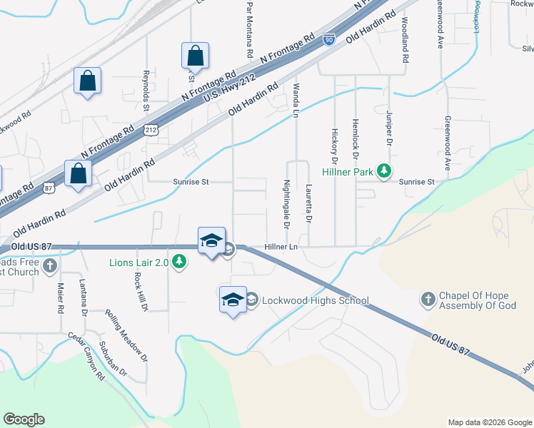 map of restaurants, bars, coffee shops, grocery stores, and more near Redoak Street in Billings