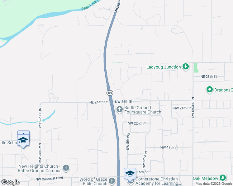 map of restaurants, bars, coffee shops, grocery stores, and more near 923 Northwest 26th Way in Battle Ground