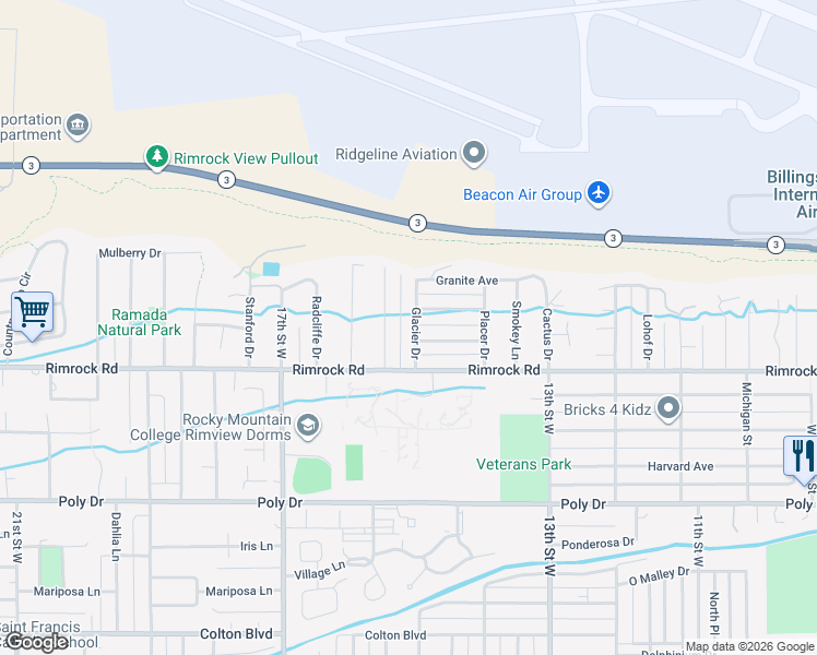 map of restaurants, bars, coffee shops, grocery stores, and more near 1435-1443 Cascade Avenue in Billings