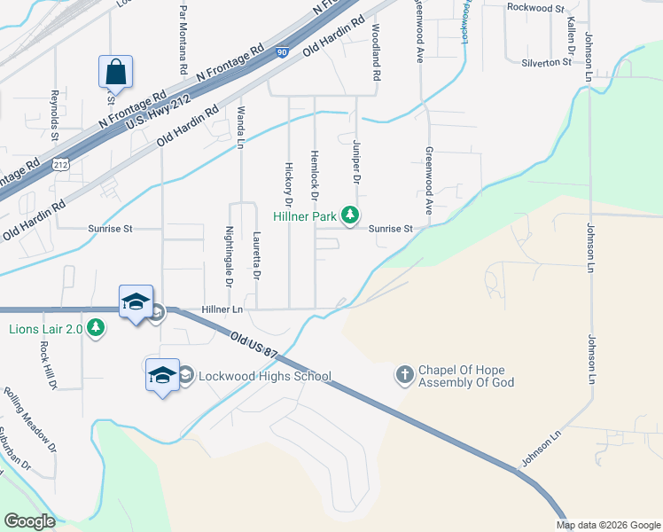 map of restaurants, bars, coffee shops, grocery stores, and more near 45 Hemlock Drive in Billings