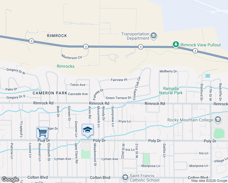 map of restaurants, bars, coffee shops, grocery stores, and more near 2227 Green Terrace Drive in Billings