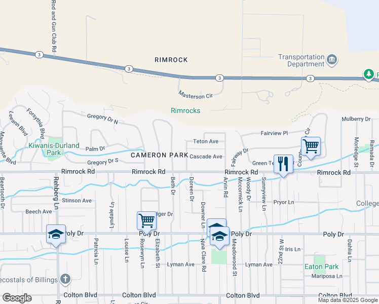 map of restaurants, bars, coffee shops, grocery stores, and more near 2450-2498 Cascade Ave in Billings