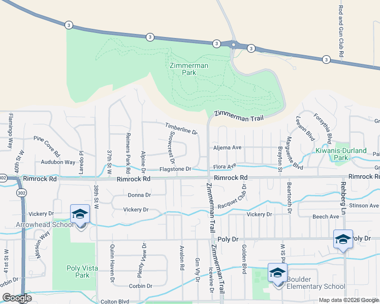map of restaurants, bars, coffee shops, grocery stores, and more near 3415 Flagstone Drive in Billings