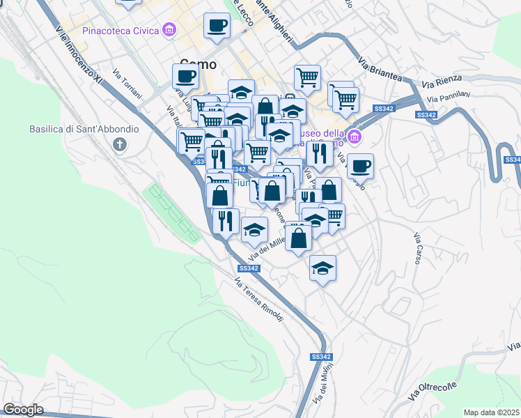 map of restaurants, bars, coffee shops, grocery stores, and more near 14 Via Francesco Anzani in Como