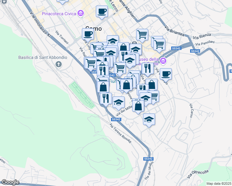 map of restaurants, bars, coffee shops, grocery stores, and more near 14 Via Francesco Anzani in Como