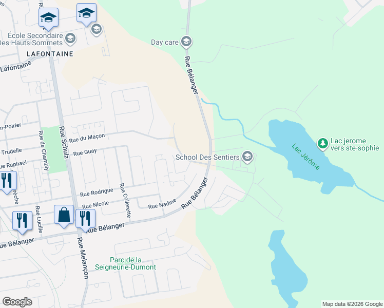 map of restaurants, bars, coffee shops, grocery stores, and more near in Saint-Jérôme