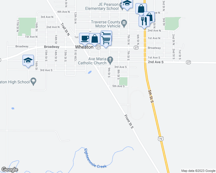 map of restaurants, bars, coffee shops, grocery stores, and more near County Highway 9 in Wheaton