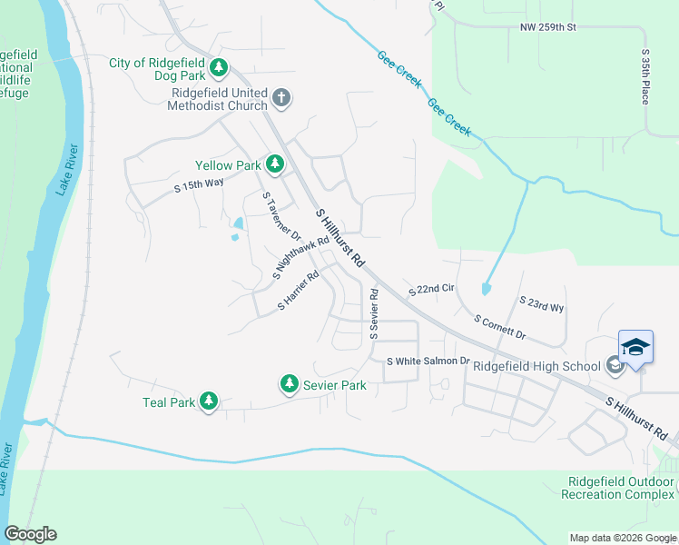 map of restaurants, bars, coffee shops, grocery stores, and more near 2048 South Meadowlark Drive in Ridgefield