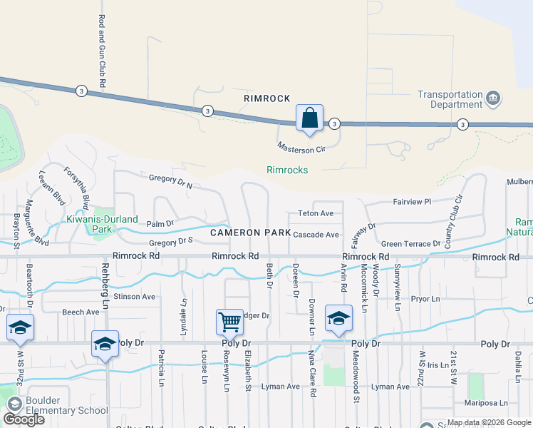 map of restaurants, bars, coffee shops, grocery stores, and more near 3115 E MacDonald Dr in Billings