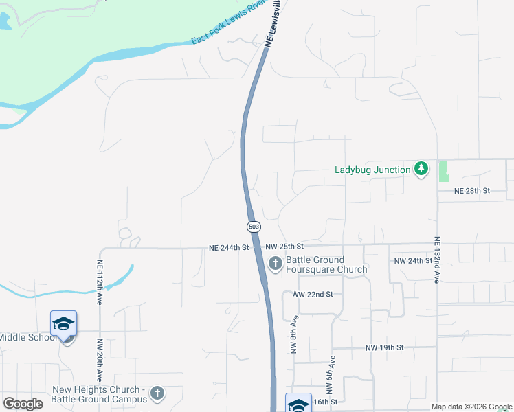 map of restaurants, bars, coffee shops, grocery stores, and more near 2678 Northwest 9th Place in Battle Ground