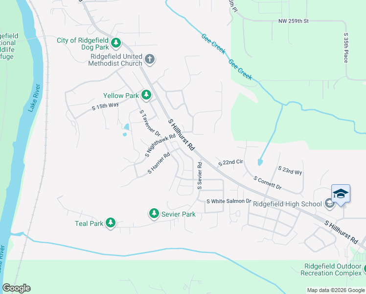 map of restaurants, bars, coffee shops, grocery stores, and more near 2048 South Meadowlark Drive in Ridgefield