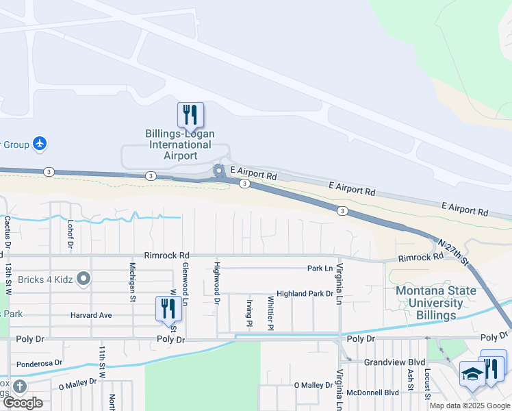 map of restaurants, bars, coffee shops, grocery stores, and more near 3021 Macona Ln in Billings