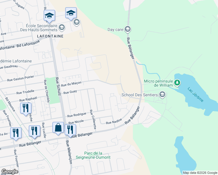 map of restaurants, bars, coffee shops, grocery stores, and more near 420 Rue du Maçon in Saint-Jã©Rã´Me