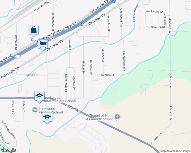 map of restaurants, bars, coffee shops, grocery stores, and more near 2344-2352 Sunrise Avenue in Billings