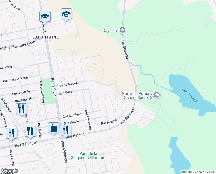 map of restaurants, bars, coffee shops, grocery stores, and more near 420 Rue du Maçon in Saint-Jérôme