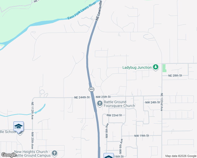 map of restaurants, bars, coffee shops, grocery stores, and more near 2814 Northwest 8th Place in Battle Ground