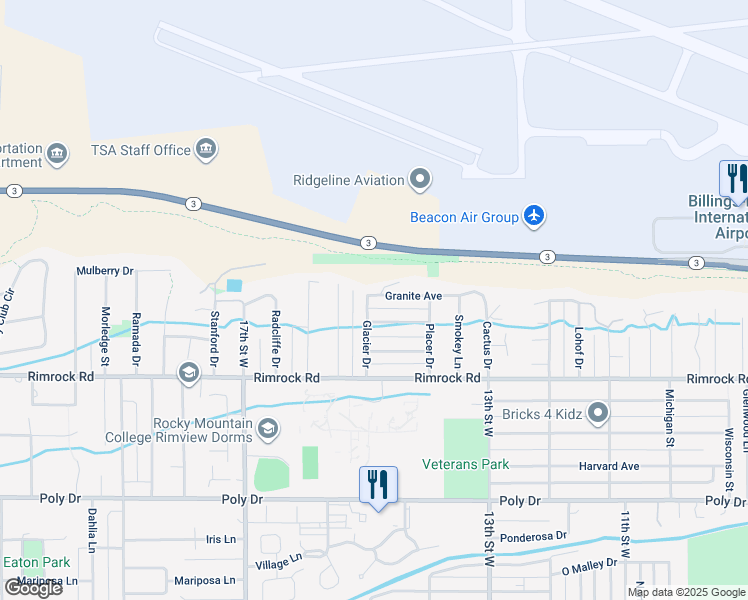 map of restaurants, bars, coffee shops, grocery stores, and more near 1448 Granite Avenue in Billings