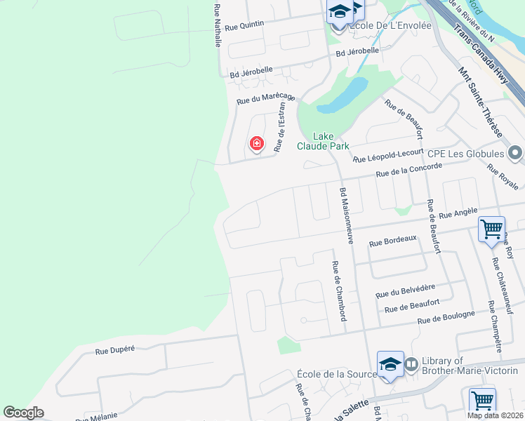 map of restaurants, bars, coffee shops, grocery stores, and more near 1004 Rue de Condé in Saint-Jérôme