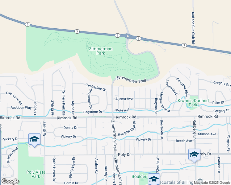 map of restaurants, bars, coffee shops, grocery stores, and more near 3121 Zimmerman Trail in Billings