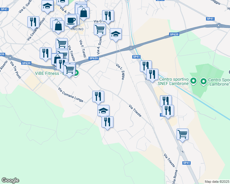 map of restaurants, bars, coffee shops, grocery stores, and more near 46 Via L. Zappa in Erba