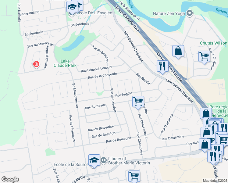 map of restaurants, bars, coffee shops, grocery stores, and more near 2025 Rue de Beaufort in Saint-Jérôme