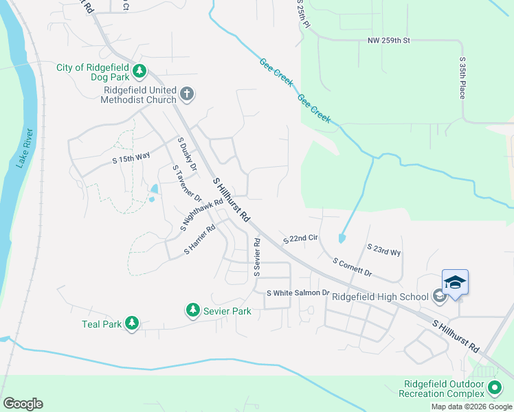 map of restaurants, bars, coffee shops, grocery stores, and more near 2201 South 19th Way in Ridgefield