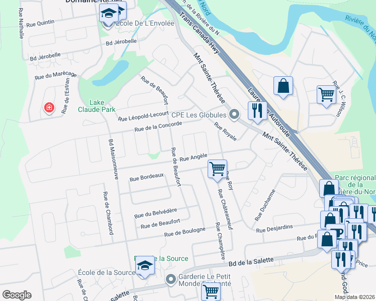 map of restaurants, bars, coffee shops, grocery stores, and more near 1115 Rue de Vignon in Saint-Jérôme