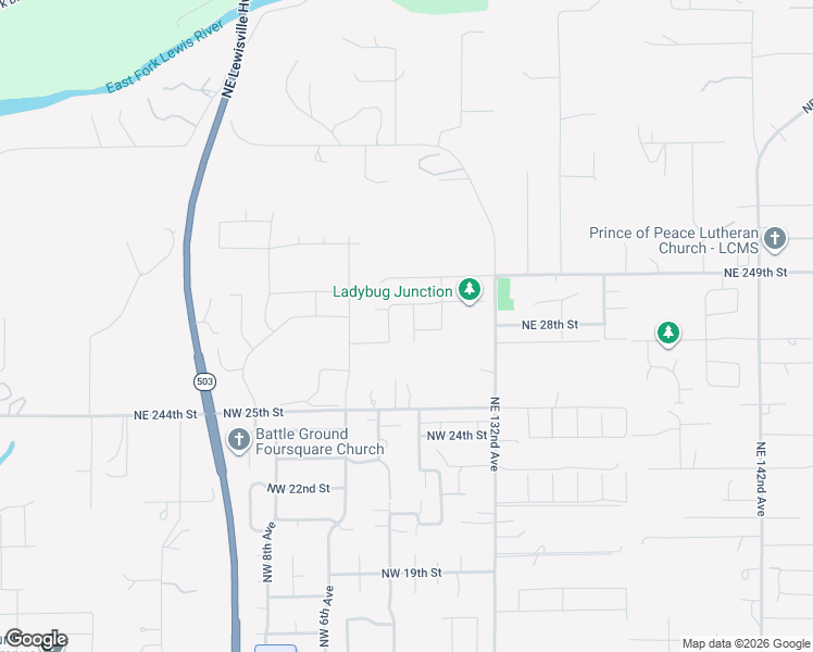 map of restaurants, bars, coffee shops, grocery stores, and more near 2806 Northwest 3rd Avenue in Battle Ground