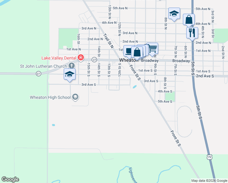 map of restaurants, bars, coffee shops, grocery stores, and more near 301 13th Street South in Wheaton
