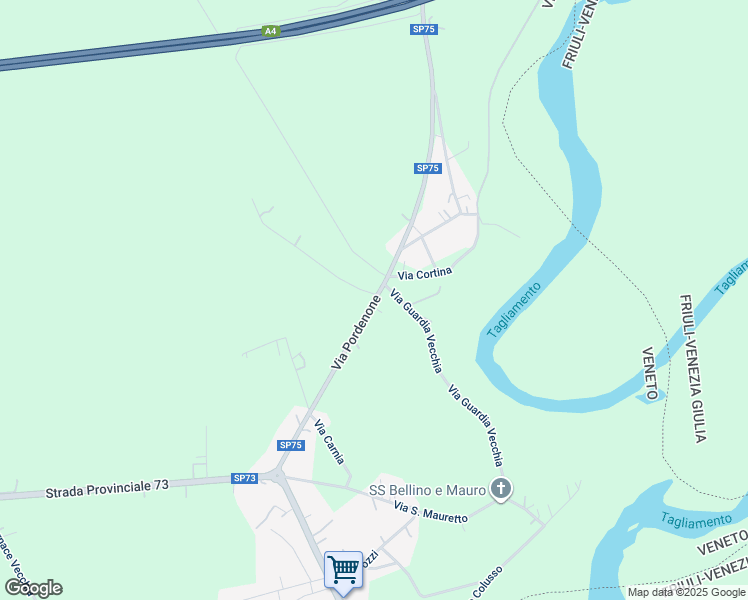 map of restaurants, bars, coffee shops, grocery stores, and more near Strada Provinciale 75 in San Giorgio Al Tagliamento-pozzi