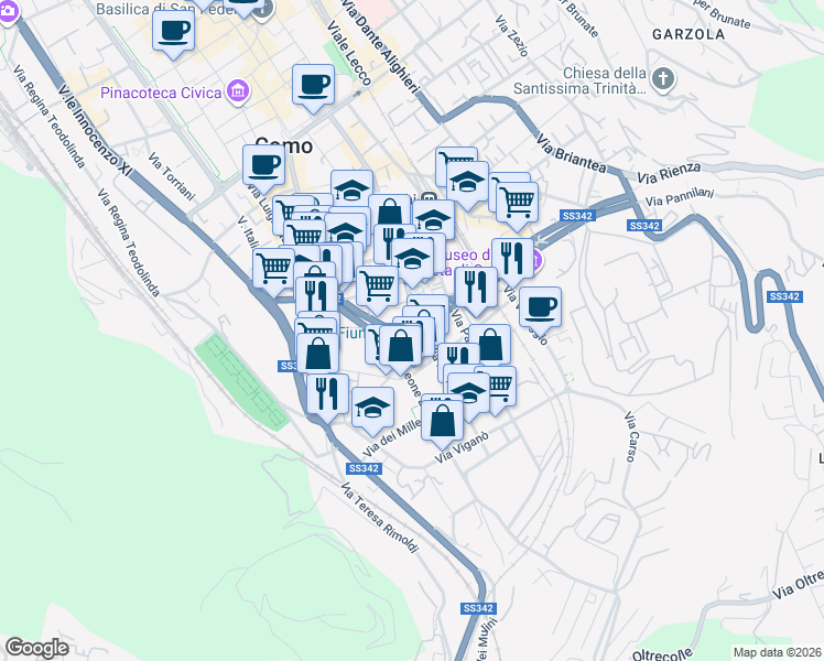 map of restaurants, bars, coffee shops, grocery stores, and more near 28 Viale Giulio Cesare in Como