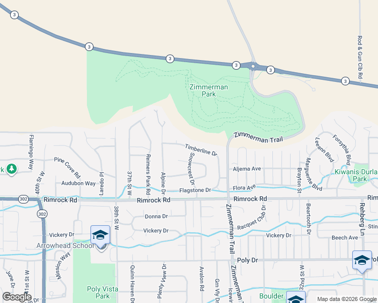 map of restaurants, bars, coffee shops, grocery stores, and more near 3519 Powderhorn Circle in Billings