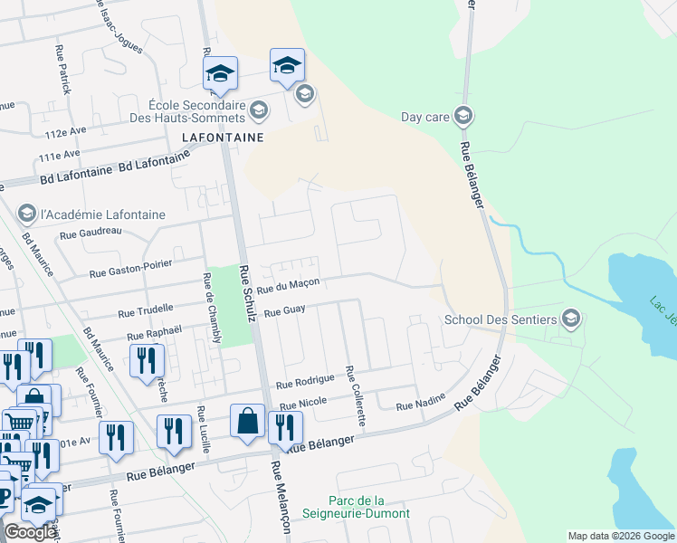 map of restaurants, bars, coffee shops, grocery stores, and more near 2070 Rue de la Fileuse in Saint-Jérôme
