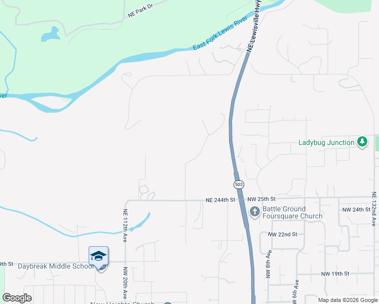 map of restaurants, bars, coffee shops, grocery stores, and more near 24706 Northeast 117th Court in Battle Ground