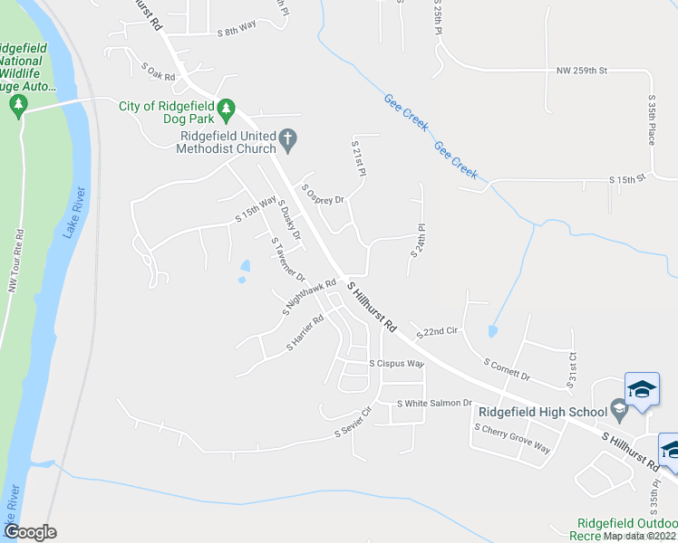 map of restaurants, bars, coffee shops, grocery stores, and more near 14322 South Hillhurst Road in Ridgefield