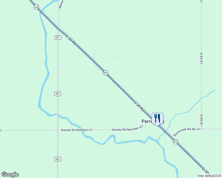 map of restaurants, bars, coffee shops, grocery stores, and more near 671 G 30 Road in Perronville