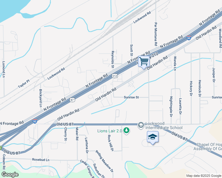 map of restaurants, bars, coffee shops, grocery stores, and more near 6061 Reynolds Street in Billings