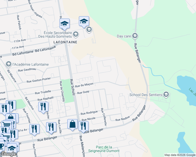 map of restaurants, bars, coffee shops, grocery stores, and more near 2070 Rue de la Fileuse in Saint-Jérôme