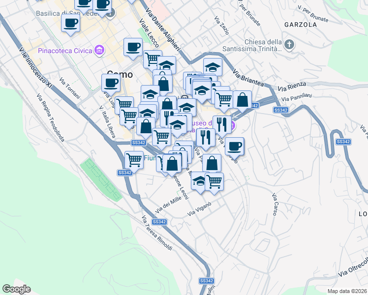 map of restaurants, bars, coffee shops, grocery stores, and more near 46 Viale Aldo Moro in Como