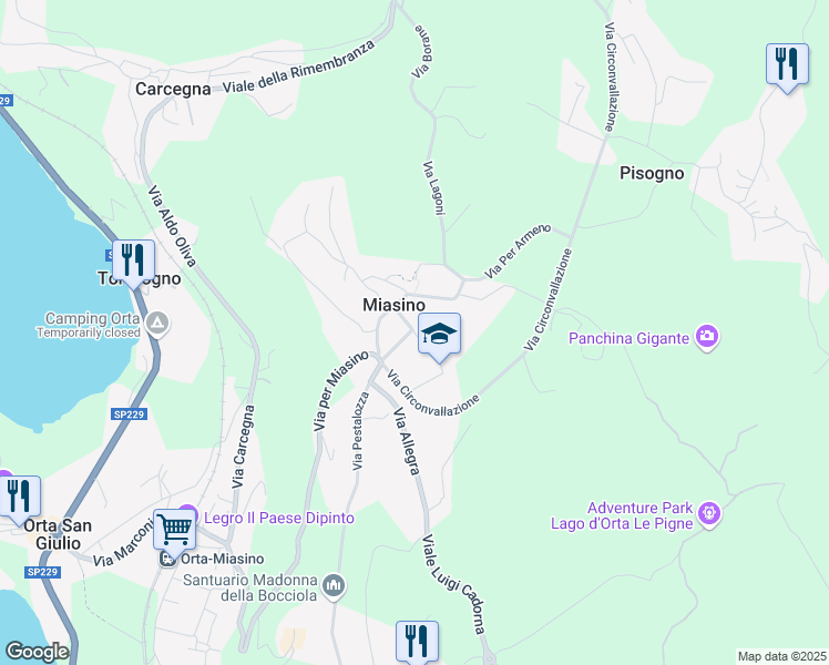 map of restaurants, bars, coffee shops, grocery stores, and more near 5 Piazza Beltrami in Miasino