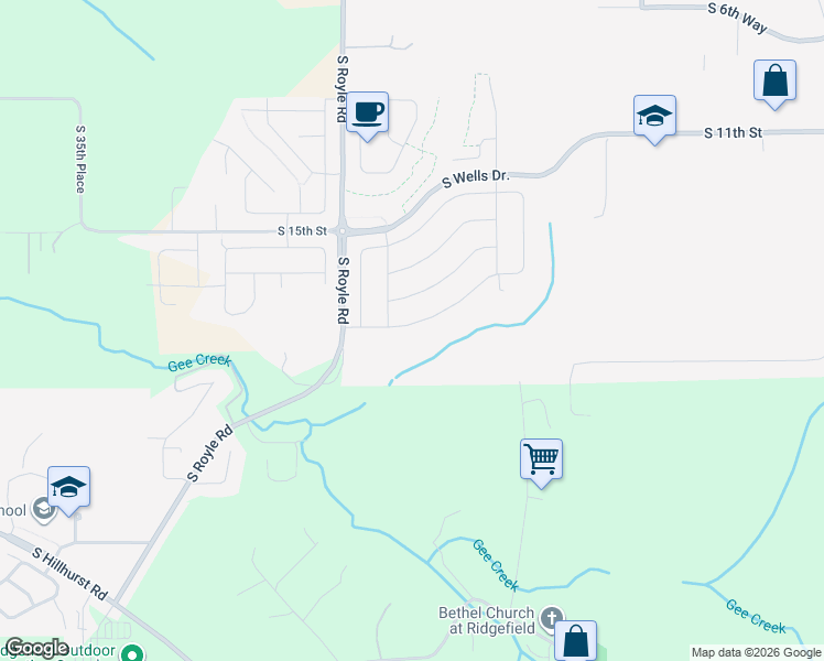 map of restaurants, bars, coffee shops, grocery stores, and more near 4732 South 19th Street in Ridgefield