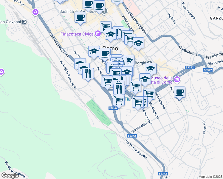 map of restaurants, bars, coffee shops, grocery stores, and more near 17 Via Roosevelt in Como