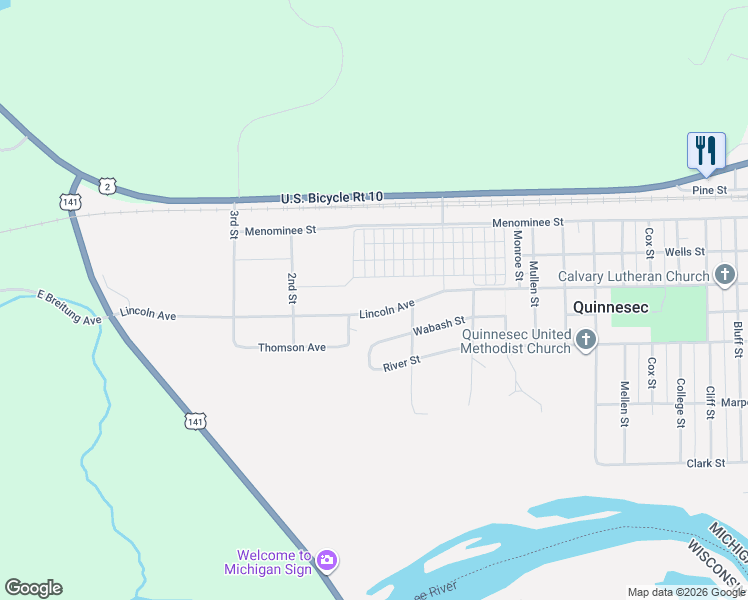 map of restaurants, bars, coffee shops, grocery stores, and more near 4700-4798 Lincoln Street in Breitung Township