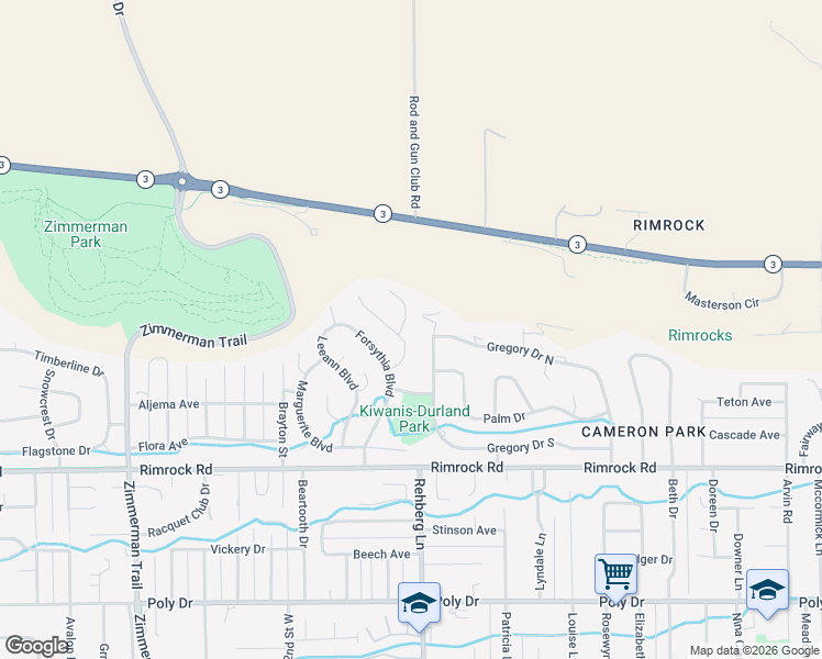 map of restaurants, bars, coffee shops, grocery stores, and more near 3305 Harlou Drive in Billings