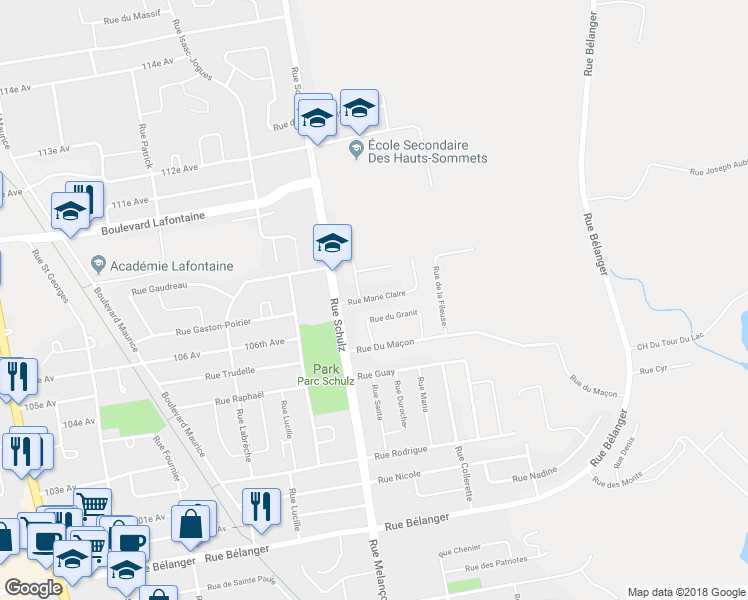 map of restaurants, bars, coffee shops, grocery stores, and more near 2182 Rue Marie Claire in Saint-Jérôme